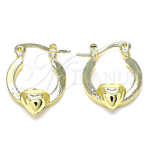 Argolla Pequeña 02.63.2712.15 Oro Laminado, Diseño de Corazón, Pulido, Tono Dorado