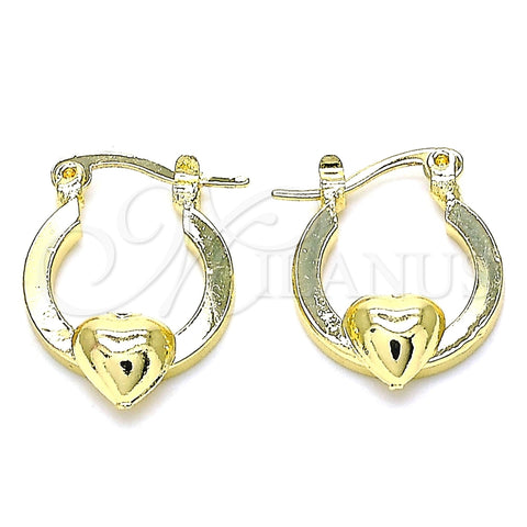 Argolla Pequeña 02.63.2712.15 Oro Laminado, Diseño de Corazón, Pulido, Tono Dorado