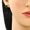 Arete Dormilona 5.128.039.2 Oro Laminado, con Verde Zirconia Cubica, Pulido, Tono Dorado