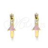 Argolla Pequeña 02.210.0501.2.12 Oro Laminado, con Rosado Zirconia Cubica, Pulido, Tono Dorado