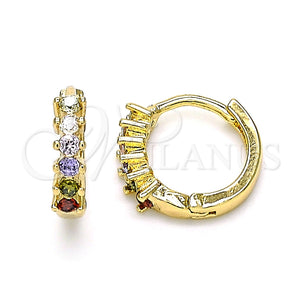 Argolla Huggie 02.284.0033.12 Oro Laminado, con Multicolor Zirconia Cubica, Pulido, Tono Dorado