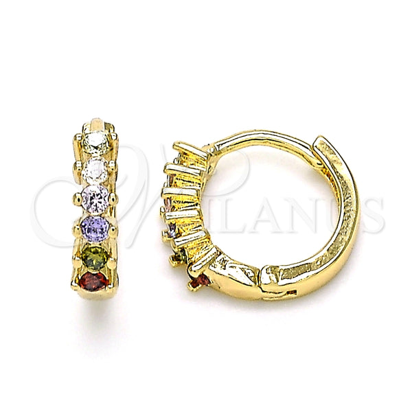 Argolla Huggie 02.284.0033.12 Oro Laminado, con Multicolor Zirconia Cubica, Pulido, Tono Dorado