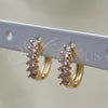 Argolla Huggie 02.284.0033.2.12 Oro Laminado, con Rosado Zirconia Cubica, Pulido, Tono Dorado