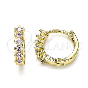 Argolla Huggie 02.284.0033.2.12 Oro Laminado, con Rosado Zirconia Cubica, Pulido, Tono Dorado