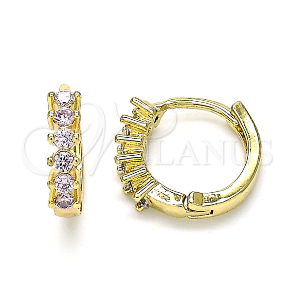 Argolla Huggie 02.284.0033.2.12 Oro Laminado, con Rosado Zirconia Cubica, Pulido, Tono Dorado