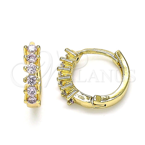 Argolla Huggie 02.284.0033.2.12 Oro Laminado, con Rosado Zirconia Cubica, Pulido, Tono Dorado