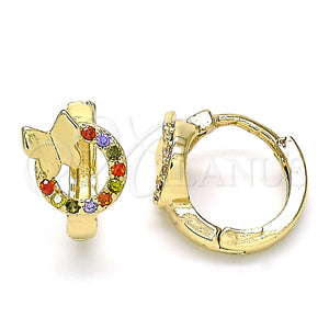 Argolla Huggie 02.284.0034.12 Oro Laminado, Diseño de Mariposa, con Multicolor Micro Pave, Pulido, Tono Dorado