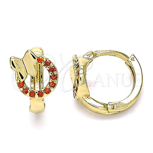 Argolla Huggie 02.284.0034.1.12 Oro Laminado, Diseño de Mariposa, con Granate Micro Pave, Pulido, Tono Dorado