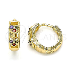 Argolla Huggie 02.284.0035.12 Oro Laminado, Diseño de Corazón, con Multicolor Micro Pave, Pulido, Tono Dorado