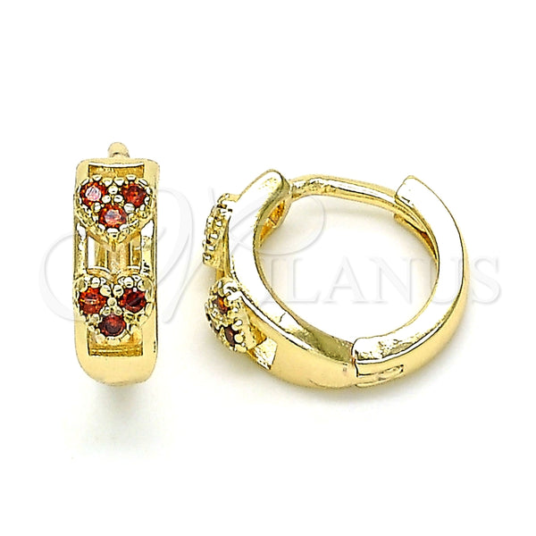 Argolla Huggie 02.284.0035.1.12 Oro Laminado, Diseño de Corazón, con Granate Micro Pave, Pulido, Tono Dorado