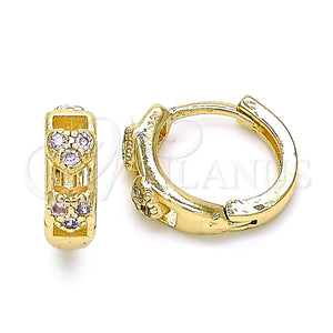 Argolla Huggie 02.284.0035.2.12 Oro Laminado, Diseño de Corazón, con Rosado Micro Pave, Pulido, Tono Dorado