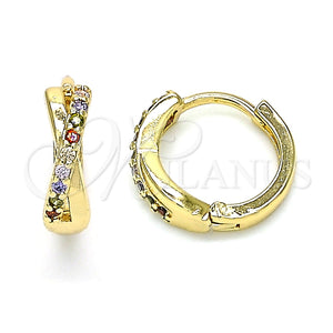 Argolla Huggie 02.284.0036.12 Oro Laminado, con Multicolor Micro Pave, Pulido, Tono Dorado