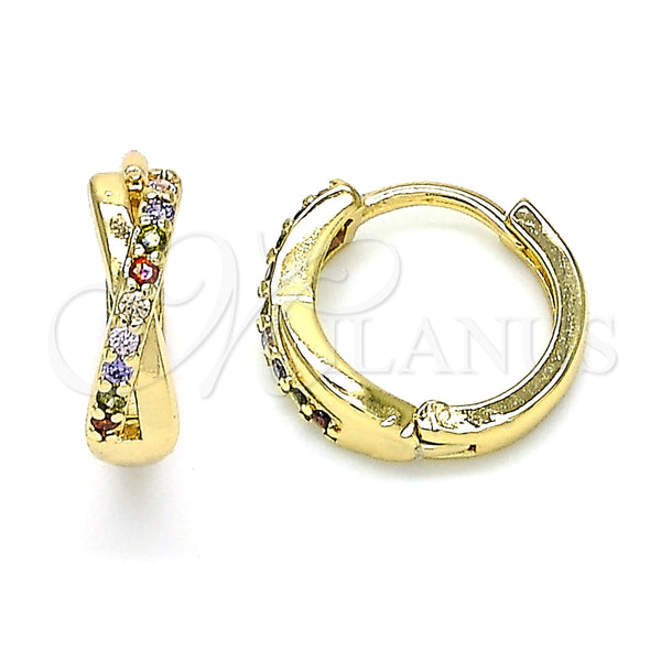 Argolla Huggie 02.284.0036.12 Oro Laminado, con Multicolor Micro Pave, Pulido, Tono Dorado