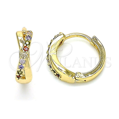 Argolla Huggie 02.284.0036.12 Oro Laminado, con Multicolor Micro Pave, Pulido, Tono Dorado