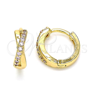 Argolla Huggie 02.284.0036.2.12 Oro Laminado, con Rosado Micro Pave, Pulido, Tono Dorado
