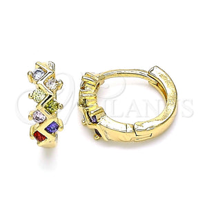 Argolla Huggie 02.284.0037.12 Oro Laminado, con Multicolor Zirconia Cubica, Pulido, Tono Dorado