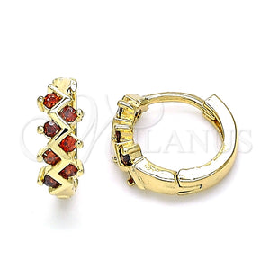 Argolla Huggie 02.284.0037.1.12 Oro Laminado, con Granate Zirconia Cubica, Pulido, Tono Dorado