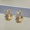 Argolla Huggie 02.284.0037.2.12 Oro Laminado, con Rosado Zirconia Cubica, Pulido, Tono Dorado