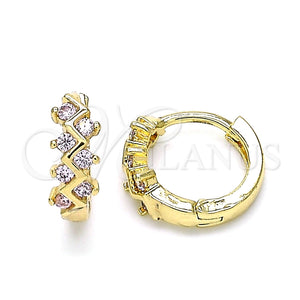 Argolla Huggie 02.284.0037.2.12 Oro Laminado, con Rosado Zirconia Cubica, Pulido, Tono Dorado