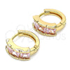 Argolla Huggie 02.284.0038.12 Oro Laminado, con Rosado Zirconia Cubica, Pulido, Tono Dorado