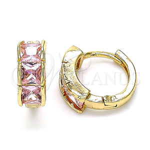 Argolla Huggie 02.284.0038.12 Oro Laminado, con Rosado Zirconia Cubica, Pulido, Tono Dorado