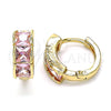 Argolla Huggie 02.284.0038.12 Oro Laminado, con Rosado Zirconia Cubica, Pulido, Tono Dorado