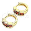 Argolla Huggie 02.284.0038.1.12 Oro Laminado, con Granate Zirconia Cubica, Pulido, Tono Dorado