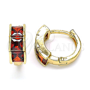 Argolla Huggie 02.284.0038.1.12 Oro Laminado, con Granate Zirconia Cubica, Pulido, Tono Dorado