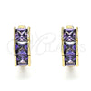 Argolla Huggie 02.284.0038.2.12 Oro Laminado, con Amatista Zirconia Cubica, Pulido, Tono Dorado