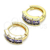 Argolla Huggie 02.284.0038.2.12 Oro Laminado, con Amatista Zirconia Cubica, Pulido, Tono Dorado