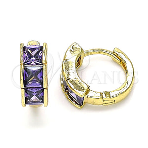 Argolla Huggie 02.284.0038.2.12 Oro Laminado, con Amatista Zirconia Cubica, Pulido, Tono Dorado