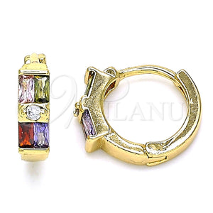Argolla Huggie 02.284.0039.15 Oro Laminado, Diseño de Baguette, con Multicolor Zirconia Cubica, Pulido, Tono Dorado