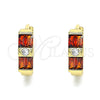 Argolla Huggie 02.284.0039.1.15 Oro Laminado, Diseño de Baguette, con Granate and Blanca Zirconia Cubica, Pulido, Tono Dorado