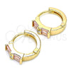 Argolla Huggie 02.284.0039.2.15 Oro Laminado, Diseño de Baguette, con Rosado and Blanca Zirconia Cubica, Pulido, Tono Dorado
