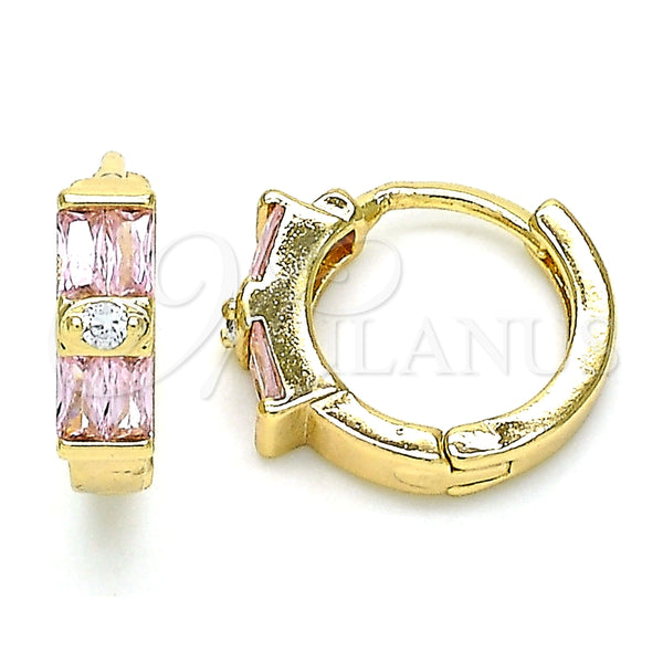 Argolla Huggie 02.284.0039.2.15 Oro Laminado, Diseño de Baguette, con Rosado and Blanca Zirconia Cubica, Pulido, Tono Dorado