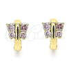 Argolla Huggie 02.284.0040.12 Oro Laminado, Diseño de Mariposa, con Rosado Zirconia Cubica, Pulido, Tono Dorado