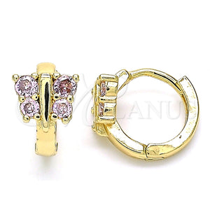 Argolla Huggie 02.284.0040.12 Oro Laminado, Diseño de Mariposa, con Rosado Zirconia Cubica, Pulido, Tono Dorado