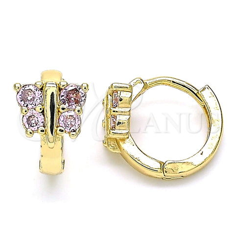 Argolla Huggie 02.284.0040.12 Oro Laminado, Diseño de Mariposa, con Rosado Zirconia Cubica, Pulido, Tono Dorado