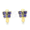 Argolla Huggie 02.284.0040.2.12 Oro Laminado, Diseño de Mariposa, con Amatista Zirconia Cubica, Pulido, Tono Dorado