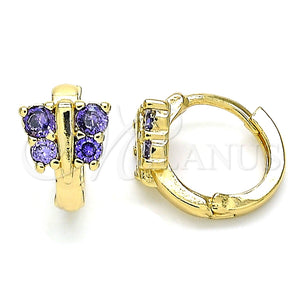 Argolla Huggie 02.284.0040.2.12 Oro Laminado, Diseño de Mariposa, con Amatista Zirconia Cubica, Pulido, Tono Dorado