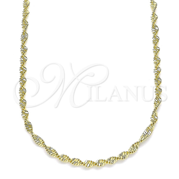 Gargantilla Basica 04.213.0225.24 Oro Laminado, Diseño de Singapore, Pulido, Tono Dorado (02 MM Thickness, 24 Inches Length)
