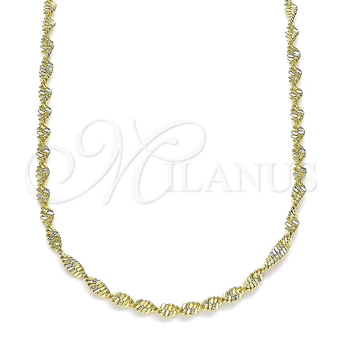 Gargantilla Basica 04.213.0225.24 Oro Laminado, Diseño de Singapore, Pulido, Tono Dorado (02 MM Thickness, 24 Inches Length)