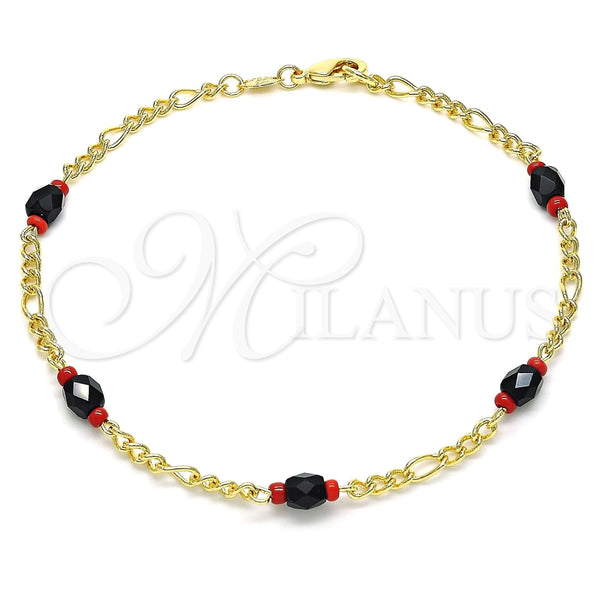 Tobillera Elegante 03.64.0132.10 Oro Laminado, con Cristal Negro, Pulido, Tono Dorado (Grosor 03 MM, 10 Pulgadas de Largo)