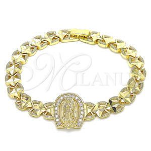 Pulsera Elegante 03.100.0065.1.07 Oro Laminado, Diseño de Guadalupe, con Blanca Micro Pave, Diamantado, Tono Dorado (09 MM Thickness, 7 Inches Length)