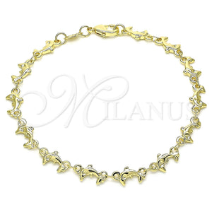 Pulsera Elegante 03.326.0018.08 Oro Laminado, Diseño de Delfín, Pulido, Tono Dorado (07 MM Thickness, 8 Inches Length)
