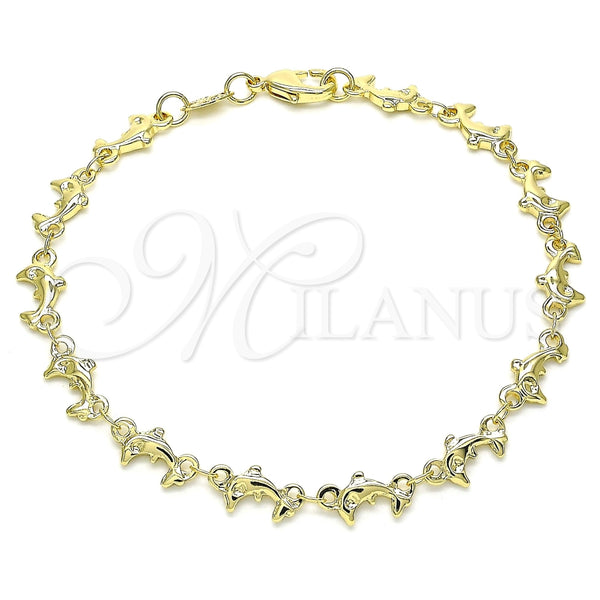 Pulsera Elegante 03.326.0018.08 Oro Laminado, Diseño de Delfín, Pulido, Tono Dorado (07 MM Thickness, 8 Inches Length)
