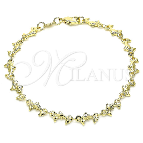 Pulsera Elegante 03.326.0018.08 Oro Laminado, Diseño de Delfín, Pulido, Tono Dorado (07 MM Thickness, 8 Inches Length)