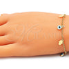 Pulsera de Dije 03.169.0005.08 Oro Laminado, Diseño de Ojo Griego y Mano de Dios, Resinado Blanco, Tono Dorado (02 MM Thickness, 8 Inches Length)