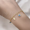 Pulsera de Dije 03.169.0005.08 Oro Laminado, Diseño de Ojo Griego y Mano de Dios, Resinado Blanco, Tono Dorado (02 MM Thickness, 8 Inches Length)