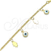 Pulsera de Dije 03.169.0005.08 Oro Laminado, Diseño de Ojo Griego y Mano de Dios, Resinado Blanco, Tono Dorado (02 MM Thickness, 8 Inches Length)